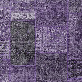 5' X 8' Eggplant Purple And Charcoal Patchwork Washable Indoor Outdoor Area Rug