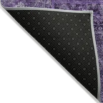 10' X 14' Eggplant Purple And Charcoal Patchwork Washable Indoor Outdoor Area Rug