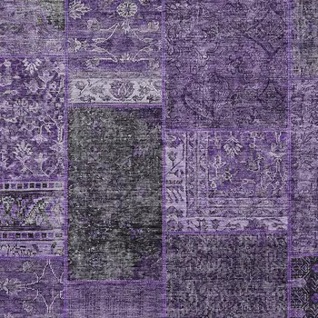 10' X 14' Eggplant Purple And Charcoal Patchwork Washable Indoor Outdoor Area Rug