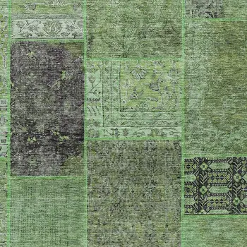 3' X 5' Green And Olive Green Patchwork Washable Indoor Outdoor Area Rug