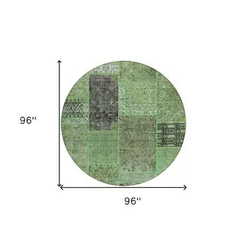 8' Green And Olive Green Round Patchwork Washable Indoor Outdoor Area Rug