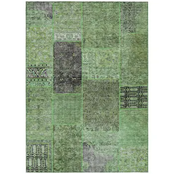 10' X 14' Green And Olive Green Patchwork Washable Indoor Outdoor Area Rug
