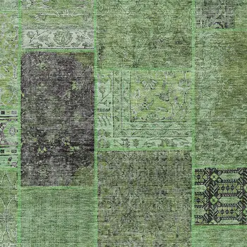 10' X 14' Green And Olive Green Patchwork Washable Indoor Outdoor Area Rug
