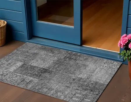 3' X 5' Gray Charcoal And Silver Patchwork Washable Indoor Outdoor Area Rug