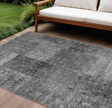 8' X 10' Gray Charcoal And Silver Patchwork Washable Indoor Outdoor Area Rug