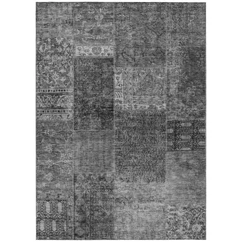 8' X 10' Gray Charcoal And Silver Patchwork Washable Indoor Outdoor Area Rug
