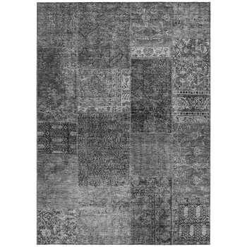 8' X 10' Gray Charcoal And Silver Patchwork Washable Indoor Outdoor Area Rug