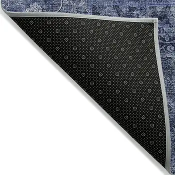 3' X 5' Navy Blue And Charcoal Patchwork Washable Indoor Outdoor Area Rug