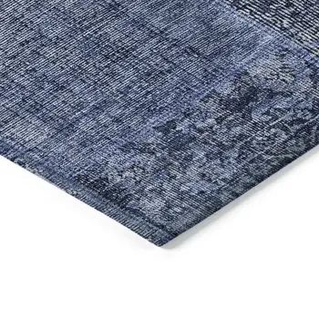 3' X 5' Navy Blue And Charcoal Patchwork Washable Indoor Outdoor Area Rug