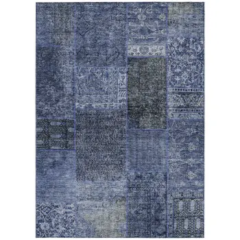 3' X 5' Navy Blue And Charcoal Patchwork Washable Indoor Outdoor Area Rug
