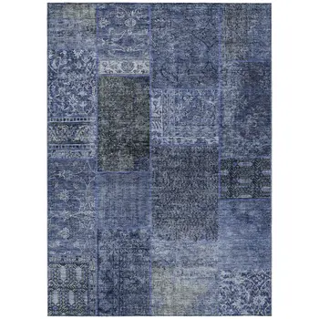 5' X 8' Navy Blue And Charcoal Patchwork Washable Indoor Outdoor Area Rug