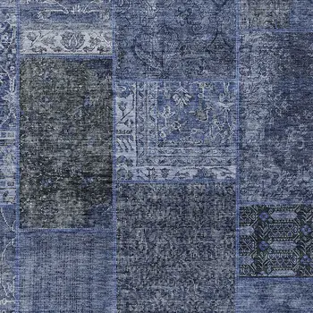 8' X 10' Navy Blue And Charcoal Patchwork Washable Indoor Outdoor Area Rug