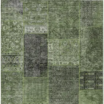 3' X 5' Olive Green And Gray Patchwork Washable Indoor Outdoor Area Rug
