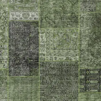 3' X 5' Olive Green And Gray Patchwork Washable Indoor Outdoor Area Rug