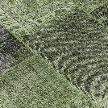8' Olive Green And Gray Round Patchwork Washable Indoor Outdoor Area Rug
