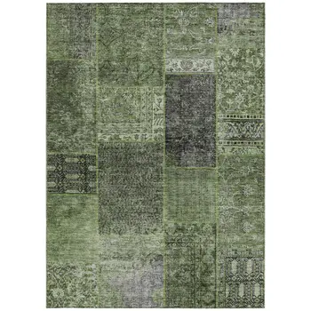 8' X 10' Olive Green And Gray Patchwork Washable Indoor Outdoor Area Rug