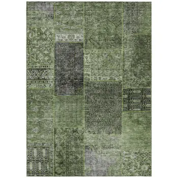 9' X 12' Olive Green And Gray Patchwork Washable Indoor Outdoor Area Rug