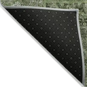 9' X 12' Olive Green And Gray Patchwork Washable Indoor Outdoor Area Rug