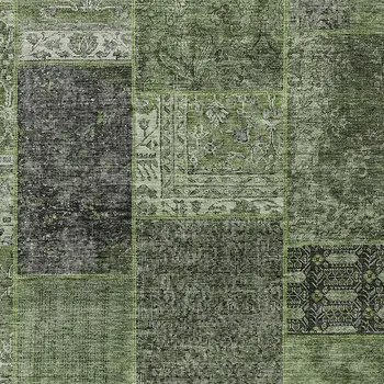 9' X 12' Olive Green And Gray Patchwork Washable Indoor Outdoor Area Rug
