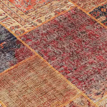 5' X 8' Red Orange And Blue Patchwork Washable Indoor Outdoor Area Rug