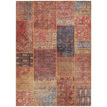 10' X 14' Red Orange And Blue Patchwork Washable Indoor Outdoor Area Rug