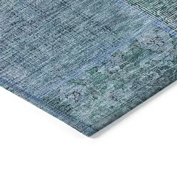 10' X 14' Teal Blue Aqua And Gray Patchwork Washable Indoor Outdoor Area Rug