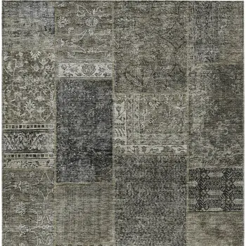 3' X 5' Taupe Brown And Charcoal Patchwork Washable Indoor Outdoor Area Rug