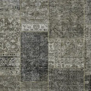 3' X 5' Taupe Brown And Charcoal Patchwork Washable Indoor Outdoor Area Rug