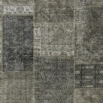 5' X 8' Taupe Brown And Charcoal Patchwork Washable Indoor Outdoor Area Rug