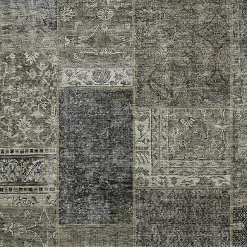 8' X 10' Taupe Brown And Charcoal Patchwork Washable Indoor Outdoor Area Rug