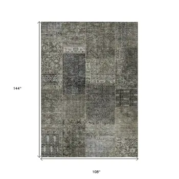 9' X 12' Taupe Brown And Charcoal Patchwork Washable Indoor Outdoor Area Rug