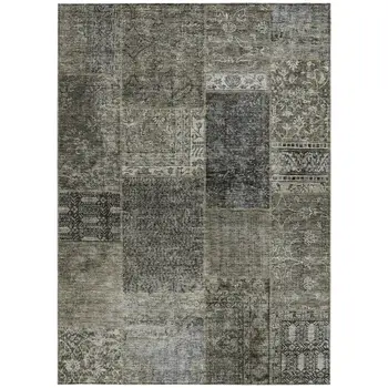 10' X 14' Taupe Brown And Charcoal Patchwork Washable Indoor Outdoor Area Rug