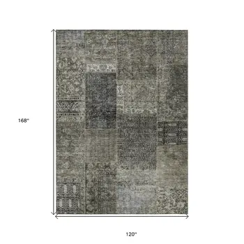 10' X 14' Taupe Brown And Charcoal Patchwork Washable Indoor Outdoor Area Rug