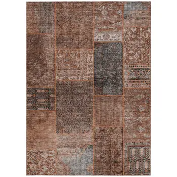 8' X 10' Terra Cotta Copper And Charcoal Patchwork Washable Indoor Outdoor Area Rug