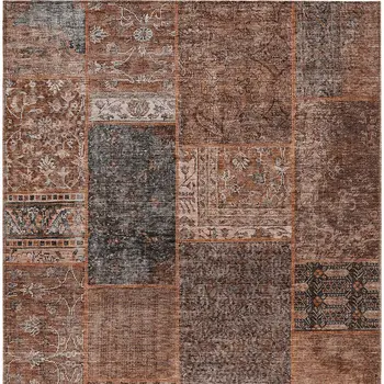 8' X 10' Terra Cotta Copper And Charcoal Patchwork Washable Indoor Outdoor Area Rug