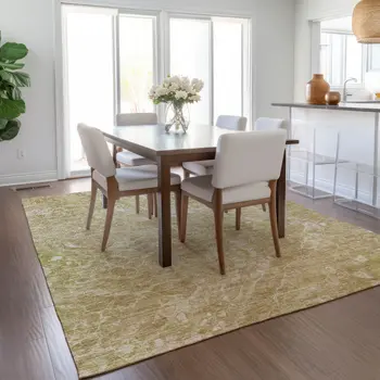 3' X 5' Beige Ivory And Artichoke Green Abstract Washable Indoor Outdoor Area Rug