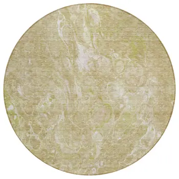 8' Beige Ivory And Artichoke Green Round Abstract Washable Indoor Outdoor Area Rug