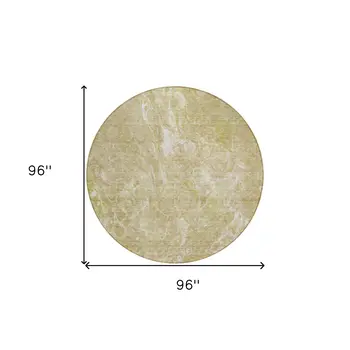 8' Beige Ivory And Artichoke Green Round Abstract Washable Indoor Outdoor Area Rug