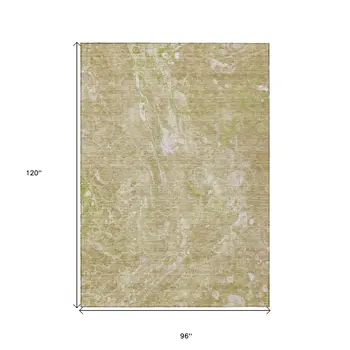 8' X 10' Beige Ivory And Artichoke Green Abstract Washable Indoor Outdoor Area Rug