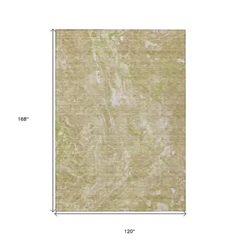 10' X 14' Beige Ivory And Artichoke Green Abstract Washable Indoor Outdoor Area Rug