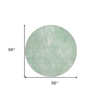 8' Mint Green Sage And Ivory Round Abstract Washable Indoor Outdoor Area Rug