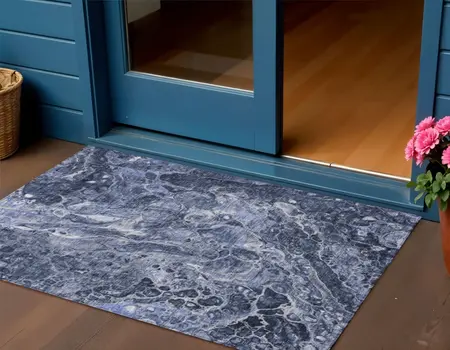 3' X 5' Navy Blue And Gray Abstract Washable Indoor Outdoor Area Rug