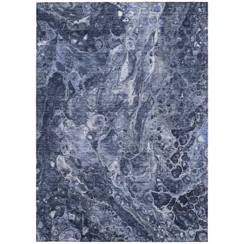 5' X 8' Navy Blue And Gray Abstract Washable Indoor Outdoor Area Rug