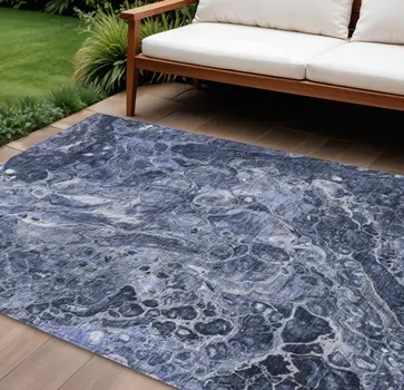 8' X 10' Navy Blue And Gray Abstract Washable Indoor Outdoor Area Rug