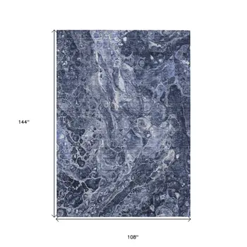 9' X 12' Navy Blue And Gray Abstract Washable Indoor Outdoor Area Rug