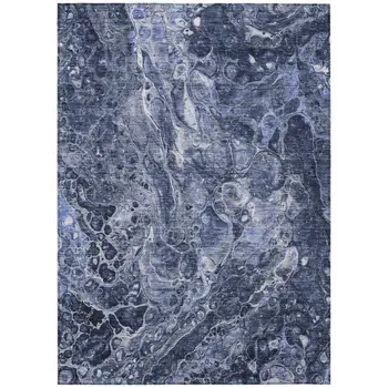 9' X 12' Navy Blue And Gray Abstract Washable Indoor Outdoor Area Rug