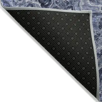 9' X 12' Navy Blue And Gray Abstract Washable Indoor Outdoor Area Rug