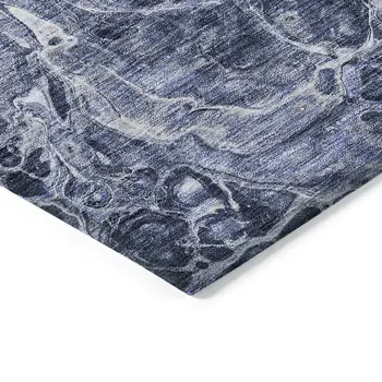 9' X 12' Navy Blue And Gray Abstract Washable Indoor Outdoor Area Rug