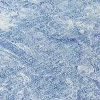 8' Sky Blue And Navy Blue Round Abstract Washable Indoor Outdoor Area Rug