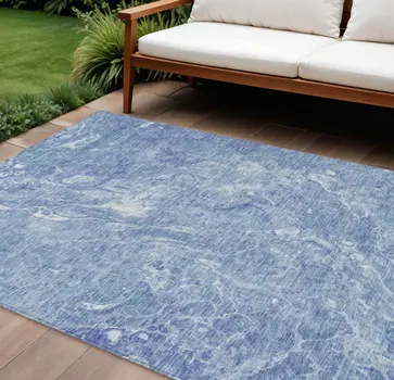 9' X 12' Sky Blue And Navy Blue Abstract Washable Indoor Outdoor Area Rug